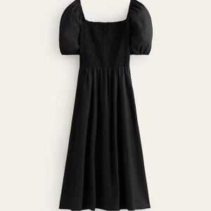 Everlane Black Midi Dress with Puff Sleeves